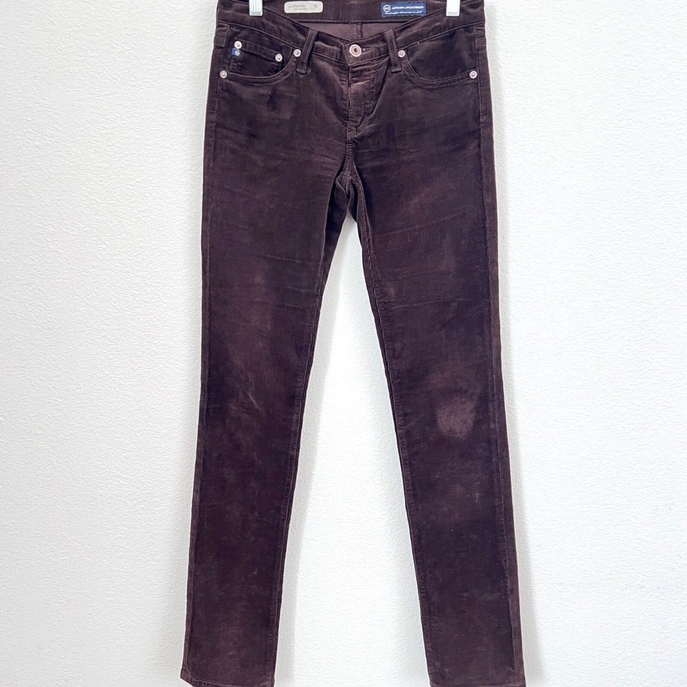 AG Adriano Goldschmied Brown Corduroy The Stevie Slim Straight Sz 26R 32 inseam‎